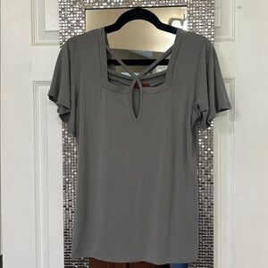 Gray Short Sleeve Top with Keyhole Detail